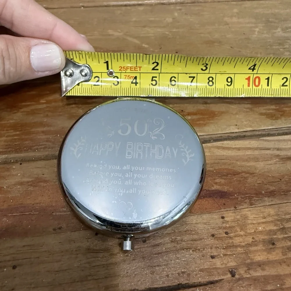 Engraved Compact Mirror 50th Birthday Not A Day Over Fabulous Silver Tone Gift